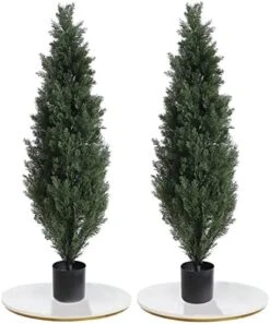 Momoplant （Set Of 2 4 Foot Artificial Cypress Topiary Tree Cedar Potted Plant Outdoor/Indoor -Artificial Trees Store 51fSws8XIKL. AC