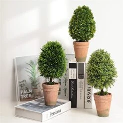 （3 Pack） Faux Small Topiary Tree In Stone Basin 13inchs Height Artificial Boxwood Tree Grass Potted Faux Plant For Home Office Table Desk Shelves Decor -Artificial Trees Store 51fnAxeCd5L