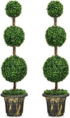 Goplus 4 Ft Artificial Boxwood Topiary Tree, Fake Greenery Plants Ball Tree, Leaves & Cement-Filled Plastic Flower Pot Decorative Trees For Home Office Indoor Outdoor -Artificial Trees Store 51ftJyyDfFL. AC