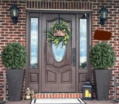 Set Of 2 -Pre-Potted Artificial Potted Shrubs UV Resistant,24" Artificial Boxwood Topiary Ball Tree,for Indoor And Outdoor Home Garden(Green)