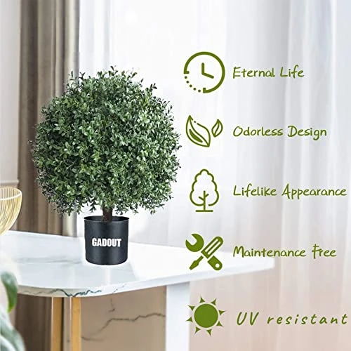 𝐓𝐰𝐨 𝟐𝟒''𝐓 Outdoor Artificial Boxwood Ball Topiary Bushes Potted Plants,16 Inches Wide Artificial Potted Shrubs For Indoor Outdoor Home Garden 5 𝐓𝐰𝐨 𝟐𝟒''𝐓 Outdoor Artificial Boxwood Ball Topiary Bushes Potted Plants,16 Inches Wide Artificial Potted Shrubs For Indoor Outdoor Home Garden - Image 3