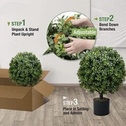 24''T Artificial Trees For Outdoors Set Of 2, Outdoor Artificial Boxwood Ball Topiary Bushes Potted Plants,Home Decor Artificial Topiariy Trees For Front Porch -Artificial Trees Store 51gH3CIYakL