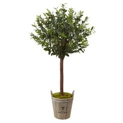 Nearly Natural 5960 4.5' Olive Topiary Tree With European Barrel Planter