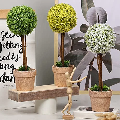 OAutoSjy Artificial Ball Shaped Tree Artificial Plants Potted Fake Topiary Single Ball Tree In Pot Simulation Plastic Faux Flower Ornament Tabletop Decorative Home Indoor Outdoor Decor, White Type 1 7 OAutoSjy Artificial Ball Shaped Tree Artificial Plants Potted Fake Topiary Single Ball Tree In Pot Simulation Plastic Faux Flower Ornament Tabletop Decorative Home Indoor Outdoor Decor, White Type 1 - Image 5