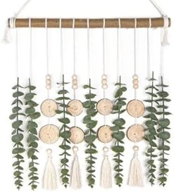 Boho Wall Decor Artificial Eucalyptus Wall Hanging Bathroom Decor Fake Eucalyptus Plants Greenery Leaves With Wooden Bead Garland On Stick Rustic Farmhouse Home Decorations For Bedroom Nursery Kitchen -Artificial Trees Store 51ghVG2bUL. AC