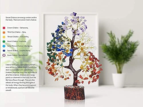 SUBSH Seven Chakra Natural Healing Gemstone Crystal Bonsai Fortune Money Tree For Good Luck, Wealth & Prosperity Home Office Kitchen Décor Spiritual Gift (Golden Wire And 300 Beads) Size 10-12 Inches 6 SUBSH Seven Chakra Natural Healing Gemstone Crystal Bonsai Fortune Money Tree For Good Luck, Wealth & Prosperity Home Office Kitchen Décor Spiritual Gift (Golden Wire And 300 Beads) Size 10-12 Inches - Image 4