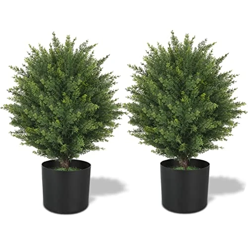 ECOLVANT Two 20''T Artificial Cedar Topiary Ball Tree UV Resistant Potted Plants Artificial Shrubs Bushes Potted Tree For Indoor Outdoor Home Garden 3 ECOLVANT Two 20''T Artificial Cedar Topiary Ball Tree UV Resistant Potted Plants Artificial Shrubs Bushes Potted Tree For Indoor Outdoor Home Garden