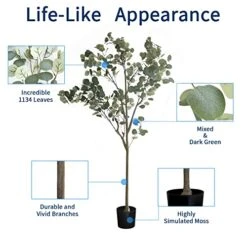 DIIGER Artificial Tree 6FT (72'') Tall Artificial Eucalyptus Tree, Fake Silver Dollar Leaves Faux Eucalyptus Stems, Mordern Artificial Tree Plants For Home Office Perfect Housewares Gift Decoration -Artificial Trees Store 51hSXlJAz3L