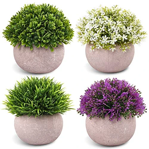 CEWOR 4pcs Small Artificial Plants, Fake Plants For Office Desk Bathroom Home Decoration, Mini Faux Topiary Shrubs 3 CEWOR 4pcs Small Artificial Plants, Fake Plants For Office Desk Bathroom Home Decoration, Mini Faux Topiary Shrubs