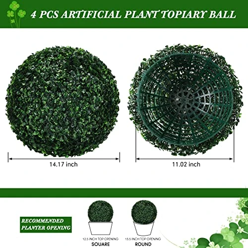 Yunlly 4 Pcs 14.2 Inch 3 Layers Outdoor Artificial Plant Topiary Ball UV Resistant Faux Boxwood Plants Outdoor Decorative Balls For Backyard, Balcony, Garden, Wedding And Home Decor 4 Yunlly 4 Pcs 14.2 Inch 3 Layers Outdoor Artificial Plant Topiary Ball UV Resistant Faux Boxwood Plants Outdoor Decorative Balls For Backyard, Balcony, Garden, Wedding And Home Decor - Image 2
