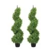 MOMO Plant Two Sets 3Ft Artificial Plants Boxwood Leave Topiary Tree Spiral Indoor/Outdoor Potted Fake Plant Green (35inch)