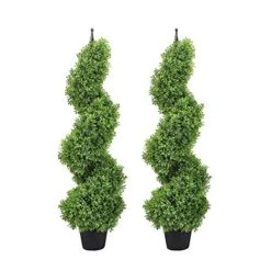 MOMO Plant Two Sets 3Ft Artificial Plants Boxwood Leave Topiary Tree Spiral Indoor/Outdoor Potted Fake Plant Green (35inch)