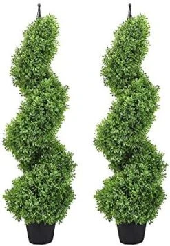 MOMO Plant Two Sets 3Ft Artificial Plants Boxwood Leave Topiary Tree Spiral Indoor/Outdoor Potted Fake Plant Green (35inch) -Artificial Trees Store 51iIYwrVdLL. AC