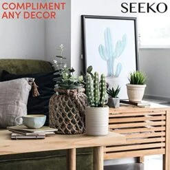 SEEKO Fake Cactus For Home Décor 11" - Artificial Faux Cactus For Southwest, Office, Desk, Shelf - Indoor Fake Plants - White Décor Accents - Modern Farmhouse Decor  -Artificial Trees Store 51ibqovVQZL