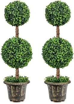 Goplus 4 Ft Artificial Boxwood Topiary Tree, Fake Greenery Plants Ball Tree, Leaves & Cement-Filled Plastic Flower Pot Decorative Trees For Home Office Indoor Outdoor -Artificial Trees Store 51iedXbeGQL. AC