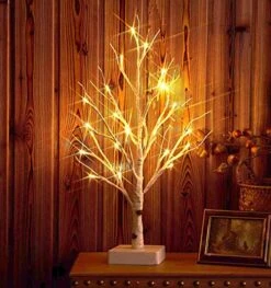Hairui Lighted Birch Tree With Timer 24 LED 18IN Battery Operated Pre-lit Tree For Home Wedding Party Decoration Tabletop Centerpiece Inside