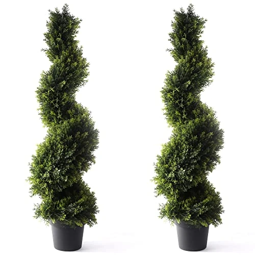 Bornbridge Artificial Spiral Topiary Tree - Indoor/Outdoor Topiary Trees - Artificial Outdoor Plants (2 Pack, 4' Cypress) 3 Bornbridge Artificial Spiral Topiary Tree - Indoor/Outdoor Topiary Trees - Artificial Outdoor Plants (2 Pack, 4' Cypress)