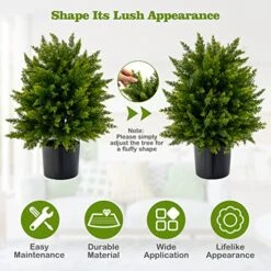 Goplus 21.5” Artificial Cedar Topiary Ball Tree, Set Of 2 Faux Potted Plants Artificial Shrubs Bushes With Cement Pot, Fake Ball-Shaped Artificial Topiary For Indoor Outdoor Home Front Porch Decor 13 Goplus 21.5” Artificial Cedar Topiary Ball Tree, Set Of 2 Faux Potted Plants Artificial Shrubs Bushes With Cement Pot, Fake Ball-Shaped Artificial Topiary For Indoor Outdoor Home Front Porch Decor -Artificial Trees Store 51kY46OsKpL