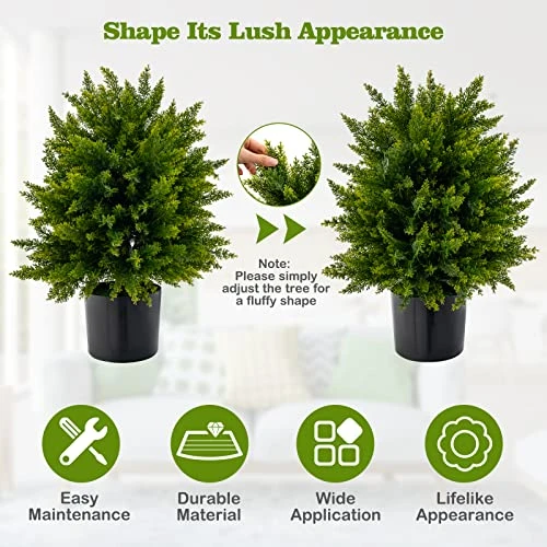Goplus 21.5” Artificial Cedar Topiary Ball Tree, Set Of 2 Faux Potted Plants Artificial Shrubs Bushes With Cement Pot, Fake Ball-Shaped Artificial Topiary For Indoor Outdoor Home Front Porch Decor 7 Goplus 21.5” Artificial Cedar Topiary Ball Tree, Set Of 2 Faux Potted Plants Artificial Shrubs Bushes With Cement Pot, Fake Ball-Shaped Artificial Topiary For Indoor Outdoor Home Front Porch Decor - Image 5