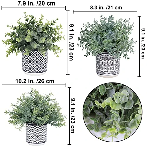 Set Of 3 Assorted Small Potted Plants Fake Eucalyptus Rosemary Plants In Black & White Geometric Concrete Ceramic Pots For Table Centerpiece Desk Shelf Kitchen Office Indoor Outdoor Greenery Decor 4 Set Of 3 Assorted Small Potted Plants Fake Eucalyptus Rosemary Plants In Black & White Geometric Concrete Ceramic Pots For Table Centerpiece Desk Shelf Kitchen Office Indoor Outdoor Greenery Decor - Image 2