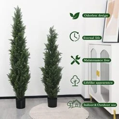 LUWENER Two 4FT Artificial Cedar Topiary Trees,Fake Topiary Outdoor Plants In Pot, UV Rated Plant For The Front Door,Christmas Decor,Garden Decor -Artificial Trees Store 51ks2bwILBL