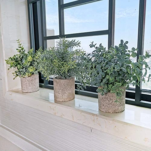 Winlyn Set Of 3 Mini Potted Artificial Eucalyptus Plants Plastic Fake Green Rosemary Plant For Home Decor Office Desk Shower Room Decoration 4 Winlyn Set Of 3 Mini Potted Artificial Eucalyptus Plants Plastic Fake Green Rosemary Plant For Home Decor Office Desk Shower Room Decoration - Image 2