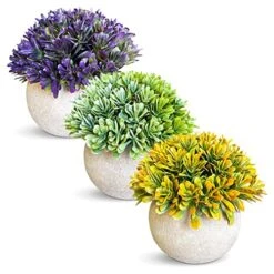 GENERIC 3 Bundle Pack Small Potted Artificial Fake Plastic Plants, Faux Desk Shrub Plants For Indoor Home Office Kitchen Bathroom Farmhouse CoffeeTable Room Decor