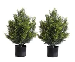 Momoplant 2 Foot Outdoor Artificial Boxwood Garden Torch Shaped Topiary Artificial Topiaries Bushes Potted Fake Plants Company Procurement Outdoor/Indoor Decor（Set Of 2）
