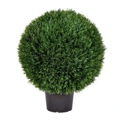 Vickerman Everyday 24" Artificial Silk Cedar Topiary Ball - UV Resistant Indoor Outdoor - Potted Natural Green - Home Patio Tabletop Faux Bush Decoration