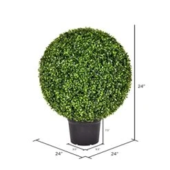 Vickerman Everyday 24 Inch Artificial Boxwood Topiary Ball - UV Resistant Indoor Outdoor - Potted Natural Green - Home Patio Tabletop Faux Bush Decoration