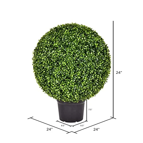 Vickerman Everyday 24 Inch Artificial Boxwood Topiary Ball - UV Resistant Indoor Outdoor - Potted Natural Green - Home Patio Tabletop Faux Bush Decoration 3 Vickerman Everyday 24 Inch Artificial Boxwood Topiary Ball - UV Resistant Indoor Outdoor - Potted Natural Green - Home Patio Tabletop Faux Bush Decoration