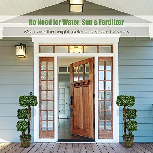 Goplus 36” 2 Pack Artificial Triple Square Shaped Boxwood Topiary Tree W/Cement-Filled Plastic Pot, Fake Plant Faux Greenery Plant Indoor & Outdoor Decoration For Home Office Garden Patio Entrance 4 Goplus 36” 2 Pack Artificial Triple Square Shaped Boxwood Topiary Tree W/Cement-Filled Plastic Pot, Fake Plant Faux Greenery Plant Indoor & Outdoor Decoration For Home Office Garden Patio Entrance - Image 2