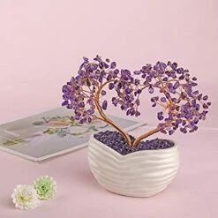 Jovivi Amethyst Crystal Heart Money Tree Healing Gemstone Bonsai Ornament For Wedding Ceremony Reiki Balancing Energy Meditation Feng Shui Wealth & Good Luck Home Indoor Office Decor 7.87"-8.26" -Artificial Trees Store 51nf7s1SePL