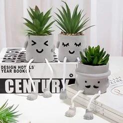 Creative Succulent Plants Potted, Mini Artificial Decorative Potted Plants With Grey Pots - Set Of 3 -Artificial Trees Store 51o72VZIE8L