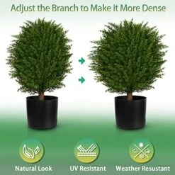 Artificial Cedar Topiary Ball Tree, Set Of 2 UV Resistant Faux Potted Bushes, Outdoor Indoor Fake Plastic Plants For Front Porch Garden Home Décor, 20'' Tall 9 Artificial Cedar Topiary Ball Tree, Set Of 2 UV Resistant Faux Potted Bushes, Outdoor Indoor Fake Plastic Plants For Front Porch Garden Home Décor, 20'' Tall -Artificial Trees Store 51oPwCG4JHL