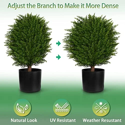 Artificial Cedar Topiary Ball Tree, Set Of 2 UV Resistant Faux Potted Bushes, Outdoor Indoor Fake Plastic Plants For Front Porch Garden Home Décor, 20'' Tall 6 Artificial Cedar Topiary Ball Tree, Set Of 2 UV Resistant Faux Potted Bushes, Outdoor Indoor Fake Plastic Plants For Front Porch Garden Home Décor, 20'' Tall - Image 4