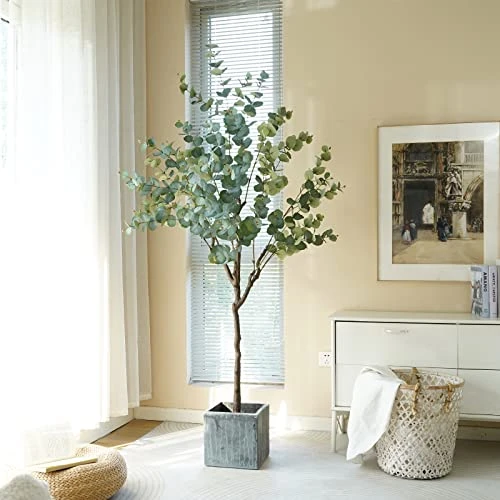 CHUVIM Artificial Eucalyptus Tree 6FT Tall Fake Silver Dollar Leaves Faux Eucalyptus Stems, Mordern Artificial Tree Plants For Home, Office, Courtyard Decor, Perfect Housewares Gift 6 CHUVIM Artificial Eucalyptus Tree 6FT Tall Fake Silver Dollar Leaves Faux Eucalyptus Stems, Mordern Artificial Tree Plants For Home, Office, Courtyard Decor, Perfect Housewares Gift - Image 4