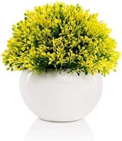 Mini Artificial Plant In White Ceramic Pot | Decorative Faux Plant For Home/Office Decor | Small Potted Topiary | Farmhouse Decor Accent | Desk/Kitchen/Bathroom/Shelf Fake Plant (Yellow) -Artificial Trees Store 51oeZrg1ukL. AC
