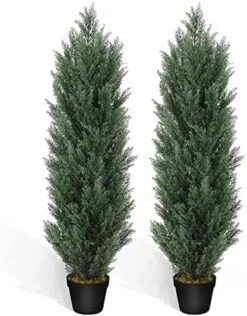 THE BLOOM TIMES 2 Pack Topiary Trees Artificial Outdoor Cedar Pine Fake Trees Potted UV Rated For Front Porch Faux Plants Indoor Decor (4 Feet, Green) -Artificial Trees Store 51ozcnLNhFL. AC