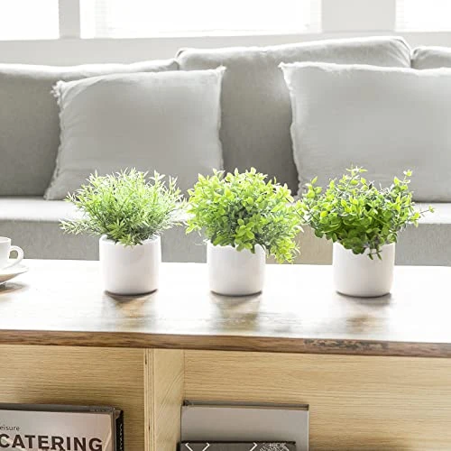 Mkono Fake Plants In Ceramic Pot, 3 Pack Potted Artificial Eucalyptus Plants For Home Decor Indoor Faux Green Rosemary For Desk Shelf Coffee Centerpiece Bathroom Office Decor 4 Mkono Fake Plants In Ceramic Pot, 3 Pack Potted Artificial Eucalyptus Plants For Home Decor Indoor Faux Green Rosemary For Desk Shelf Coffee Centerpiece Bathroom Office Decor - Image 2