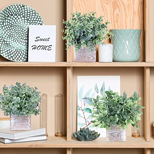Winlyn Set Of 3 Small Potted Plants Artificial Eucalyptus In Wood Box Faux Eucalyptus In Pots Desk Plants Greenery Centerpiece Table Decorations For Farmhouse Kitchen Windowsill Shelf Entryway Decor 7 Winlyn Set Of 3 Small Potted Plants Artificial Eucalyptus In Wood Box Faux Eucalyptus In Pots Desk Plants Greenery Centerpiece Table Decorations For Farmhouse Kitchen Windowsill Shelf Entryway Decor - Image 5