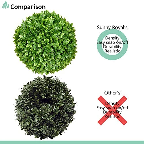 SunnyRoyal Topiary Ball Artificial Outdoor Boxwood Balls Topiary Lifelike Plants, Round Topiary For Indoor/Outdoor Decore, Rose Leaf 15 Inch, 1 Piece 6 SunnyRoyal Topiary Ball Artificial Outdoor Boxwood Balls Topiary Lifelike Plants, Round Topiary For Indoor/Outdoor Decore, Rose Leaf 15 Inch, 1 Piece - Image 4