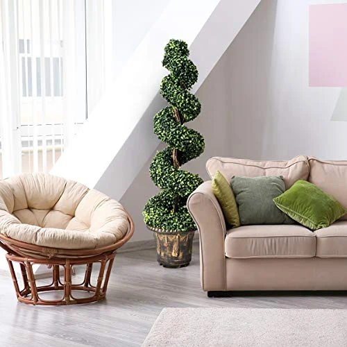 GOPLUS 4 Ft Artificial Boxwood Spiral Topiary Tree, Fake Greenery Plants, Leaves & Cement-Filled Plastic Flower Pot Decorative Trees For Porch Home Office Indoor Outdoor 4 GOPLUS 4 Ft Artificial Boxwood Spiral Topiary Tree, Fake Greenery Plants, Leaves & Cement-Filled Plastic Flower Pot Decorative Trees For Porch Home Office Indoor Outdoor - Image 2