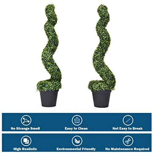 Goplus 4 Feet Spiral Boxwood Artificial Topiary Trees, Large Faux Plant With UV Resistant Realistic Leaves & Cement-Filled Pot, Tall Fake Plant For Indoor Outdoor Home Front Porch Decor 6 Goplus 4 Feet Spiral Boxwood Artificial Topiary Trees, Large Faux Plant With UV Resistant Realistic Leaves & Cement-Filled Pot, Tall Fake Plant For Indoor Outdoor Home Front Porch Decor - Image 4