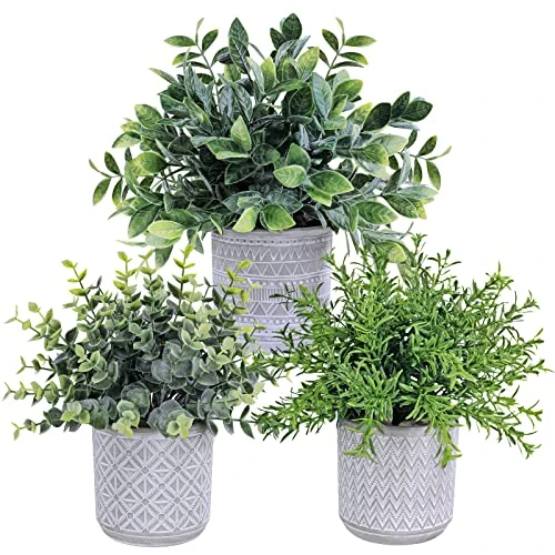 Set Of 3 Assorted Small Potted Plants Fake Eucalyptus And Rosemary Plants In Gray Geometric Concrete Ceramic Pots For Gifts Home Kitchen Office Shelf Table Desk Modern Indoor Outdoor Greenery Decor 3 Set Of 3 Assorted Small Potted Plants Fake Eucalyptus And Rosemary Plants In Gray Geometric Concrete Ceramic Pots For Gifts Home Kitchen Office Shelf Table Desk Modern Indoor Outdoor Greenery Decor