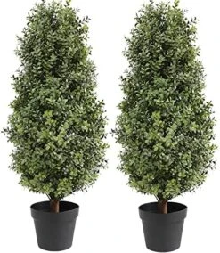 Momoplant 2.5FT-30Inch Artificial Plants Tree Shaped Boxwood Topiary Cone Topiaries Bushes Potted Fake Plants Outdoor/Indoor Decor（Set Of 2） -Artificial Trees Store 51rew5B7qL. AC