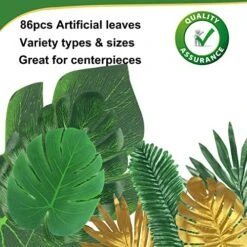 86Pcs 8Kinds Artificial Tropical Palm Leaves Jungle Safari Leaves Faux Plant Golden Leaves Decorations For Hawaiian Beach Birthday Luau Party Table Decorations -Artificial Trees Store 51rjffOWwGL