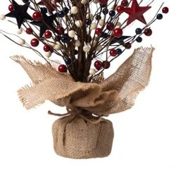 Red Berry & Star Table Tree For 4th Of July Artificial Tree & Flower For Centerpiece Featured Burlap Base Farmhouse Patriotic Table Top Decoration For Independence Day/ Veterans Day -Artificial Trees Store 51rnkAPS0fL