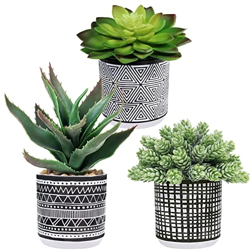Winlyn Set Of 3 Assorted Small Potted Succulents Arrangement Artificial Succulent Plants In Black And White Geometric Pots For Table Centerpiece Windowsill Shelf Indoor Outdoor Garden Greenery Decor 3 Winlyn Set Of 3 Assorted Small Potted Succulents Arrangement Artificial Succulent Plants In Black And White Geometric Pots For Table Centerpiece Windowsill Shelf Indoor Outdoor Garden Greenery Decor