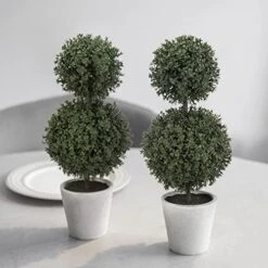 MyGift 14.7 Inch Green Artificial Boxwood Topiary Trees - Decorative Faux Indoor Plants In Gray Paper Pulp Planter Pots -Artificial Trees Store 51s0pMwAyhL